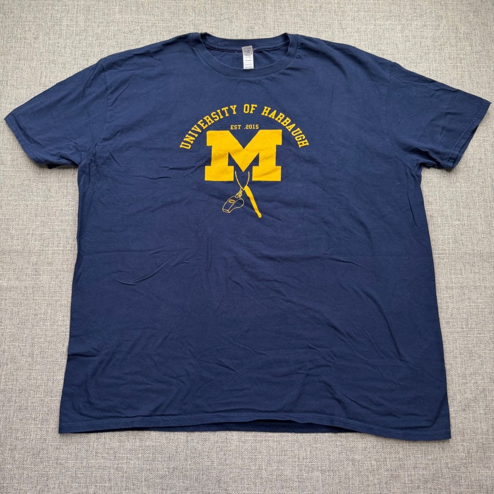 Anvil Mens University of Harbaugh Michigan Navy Blue Graphic T-Shirt 2XL 0795